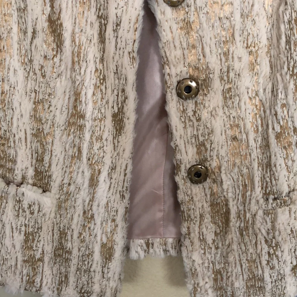 Bigio Collection Vegan Fur Jacket Beige Gold 8 - Picture 8 of 15